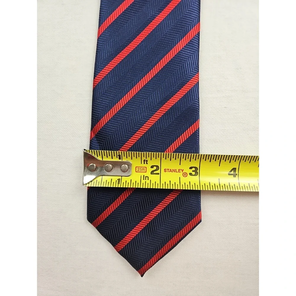 Men's Necktie Tie Classic Striped Red Blue‎ 100% Silk Hand Made Preppy